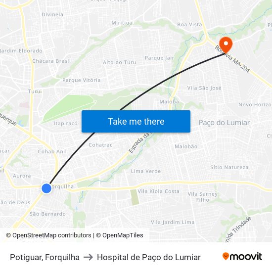 Potiguar, Forquilha to Hospital de Paço do Lumiar map