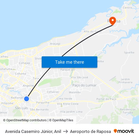 Avenida Casemiro Júnior, Anil to Aeroporto de Raposa map
