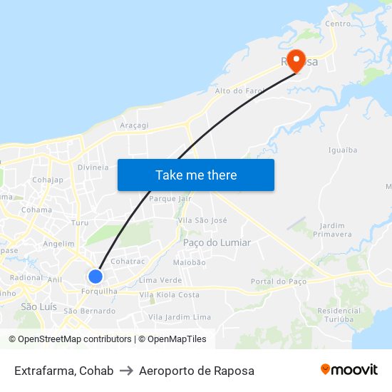 Extrafarma, Cohab to Aeroporto de Raposa map