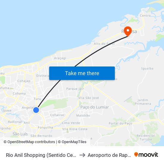 Rio Anil Shopping (Sentido Centro) to Aeroporto de Raposa map