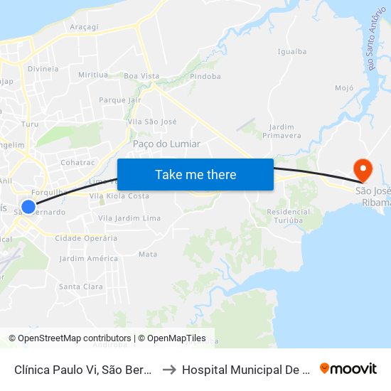 Clínica Paulo Vi, São Bernardo (Sentido Centro) to Hospital Municipal De São José De Ribamar map