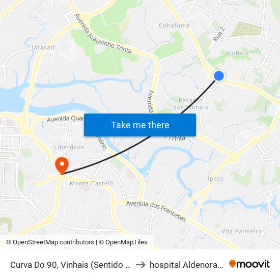 Curva Do 90, Vinhais (Sentido Centro) to hospital Aldenora Bello map