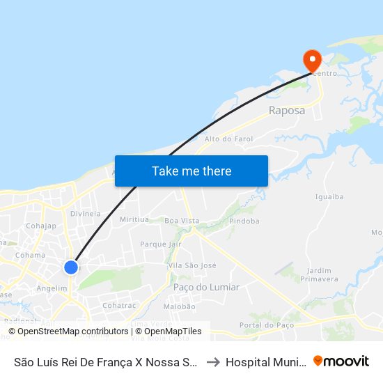 São Luís Rei De França X Nossa Senhora Da Vitória (Sentido Centro) to Hospital Municipal da Raposa map