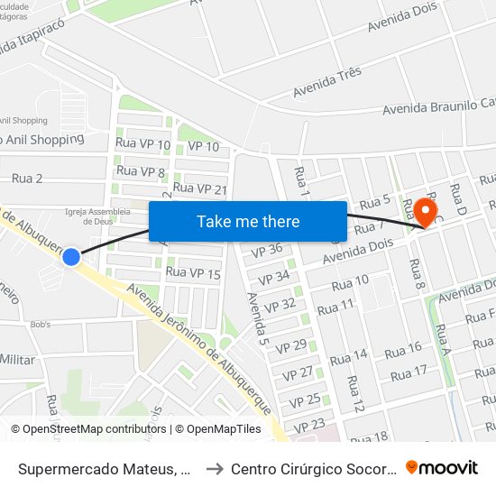 Supermercado Mateus, Cohab to Centro Cirúrgico Socorrão 1 map