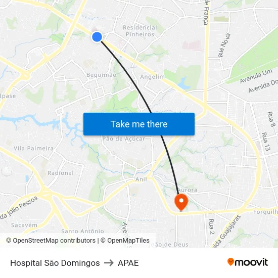 Hospital São Domingos to APAE map