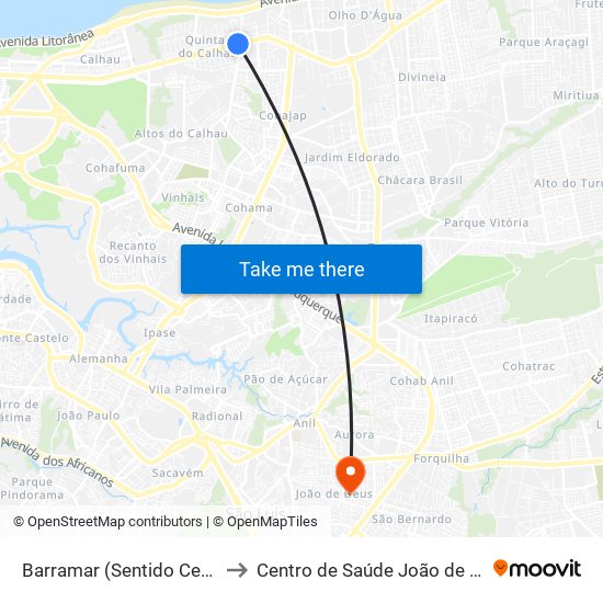 Barramar (Sentido Centro) to Centro de Saúde João de Deus map