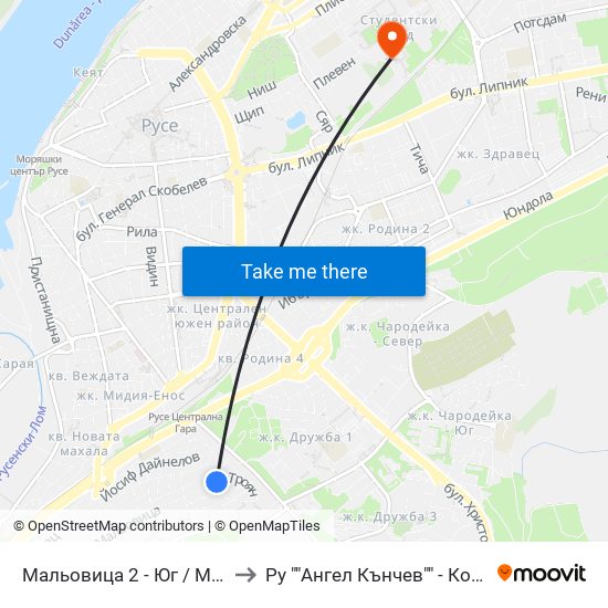 Мальовица 2 - Юг / Malyovitsa 2 - South to Ру ""Ангел Кънчев"" - Корпус 20: Транспорт map