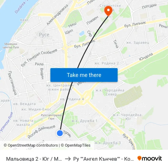 Мальовица 2 - Юг / Malyovitsa 2 - South to Ру ""Ангел Кънчев"" - Корпус 20: Транспорт map