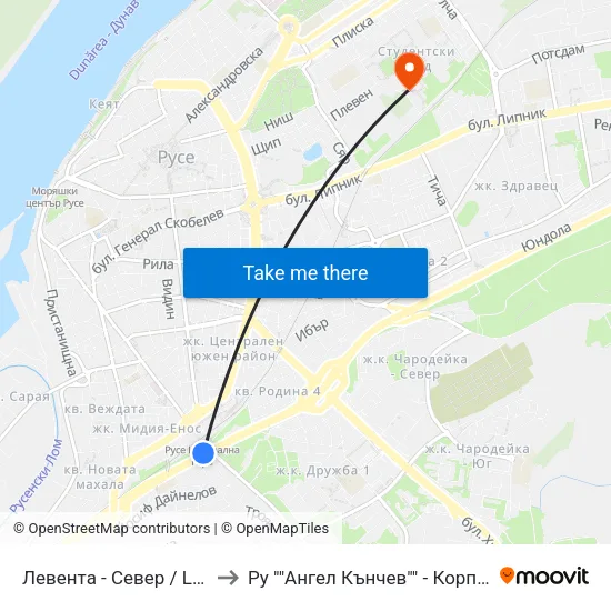 Левента - Север / Leventa - North to Ру ""Ангел Кънчев"" - Корпус 20: Транспорт map