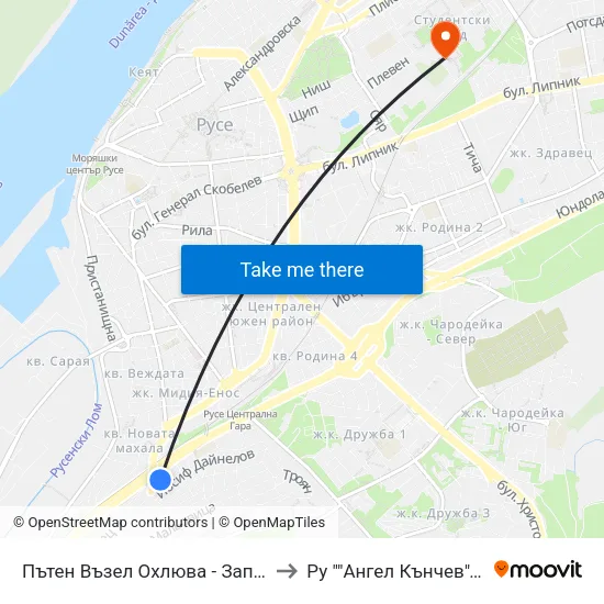 Пътен Възел Охлюва - Запад / Ohliuva Road Junction - West to Ру ""Ангел Кънчев"" - Корпус 20: Транспорт map