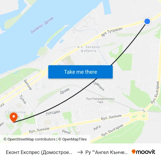 Еконт Експрес (Домостроене Ад) / Econt Express (Domostroene Ad) to Ру ""Ангел Кънчев"" - Корпус 20: Транспорт map