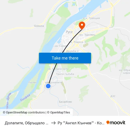 Долапите, Обръщало / Dolapite Terminus to Ру ""Ангел Кънчев"" - Корпус 20: Транспорт map