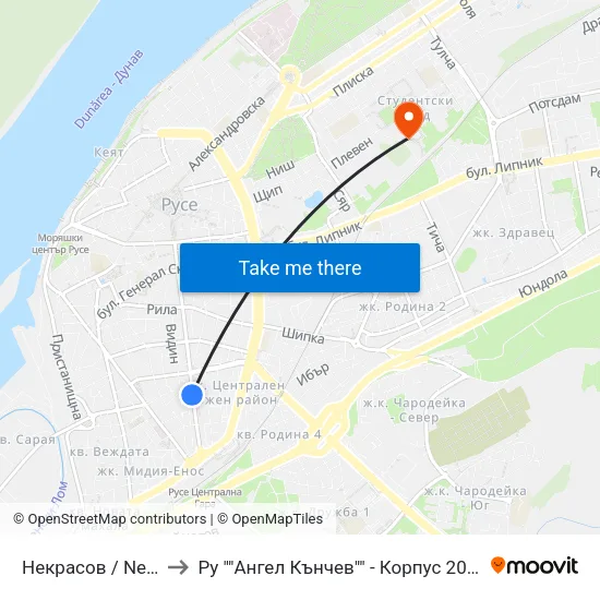 Некрасов / Nekrasov to Ру ""Ангел Кънчев"" - Корпус 20: Транспорт map