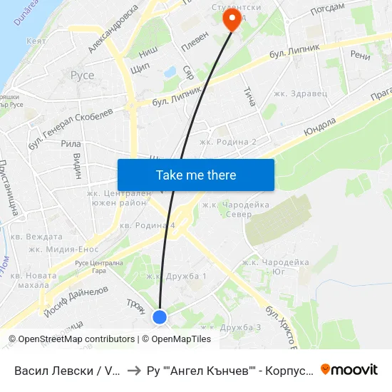 Васил Левски / Vasil Levski to Ру ""Ангел Кънчев"" - Корпус 20: Транспорт map
