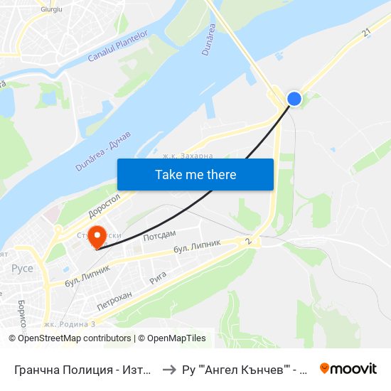 Гранчна Полиция - Изток to Ру ""Ангел Кънчев"" - Корпус 20: Транспорт map