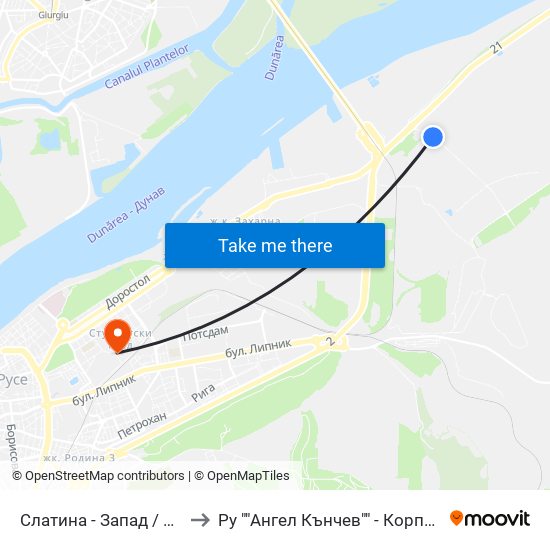 Слатина - Запад / Slatina - West to Ру ""Ангел Кънчев"" - Корпус 20: Транспорт map
