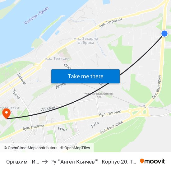 Оргахим - Изток to Ру ""Ангел Кънчев"" - Корпус 20: Транспорт map