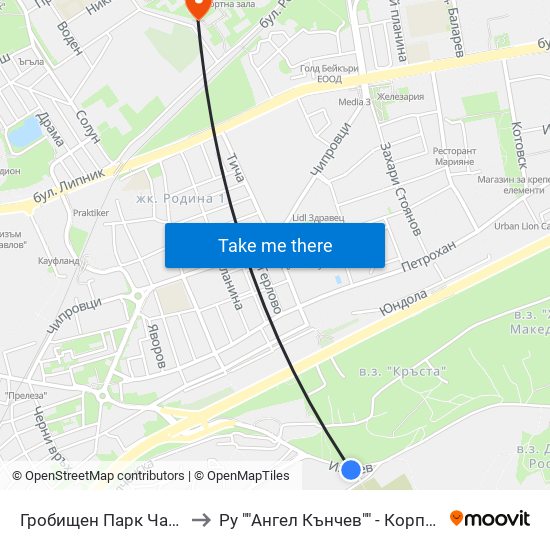 Гробищен Парк Чародейка - Юг to Ру ""Ангел Кънчев"" - Корпус 20: Транспорт map