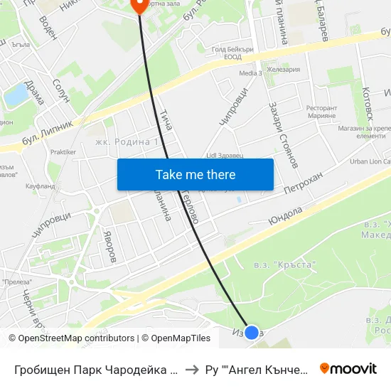 Гробищен Парк Чародейка - Север / Charodeyka Cemetery - North to Ру ""Ангел Кънчев"" - Корпус 20: Транспорт map