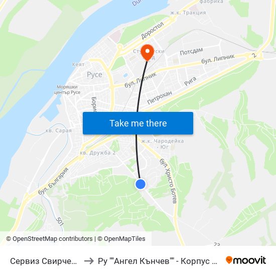Сервиз Свирчев - Запад to Ру ""Ангел Кънчев"" - Корпус 20: Транспорт map