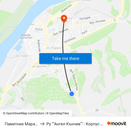 Паметник Мара Манева to Ру ""Ангел Кънчев"" - Корпус 20: Транспорт map