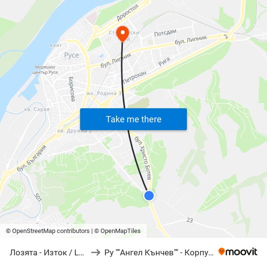 Паметник На Русофилите - Изток to Ру ""Ангел Кънчев"" - Корпус 20: Транспорт map