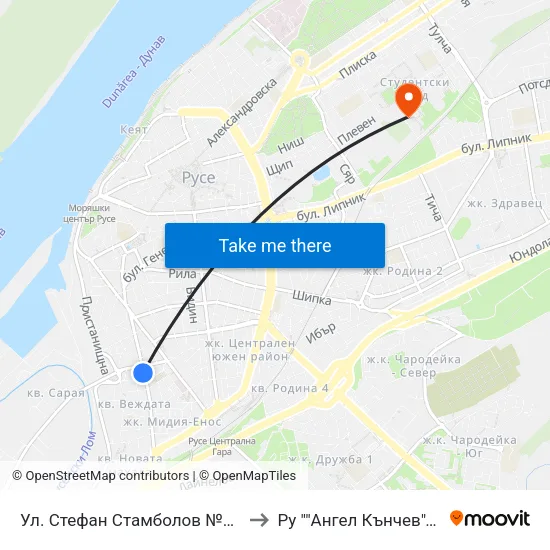 Ул. Стефан Стамболов №26 / 26 Stephan Stambolov Street to Ру ""Ангел Кънчев"" - Корпус 20: Транспорт map