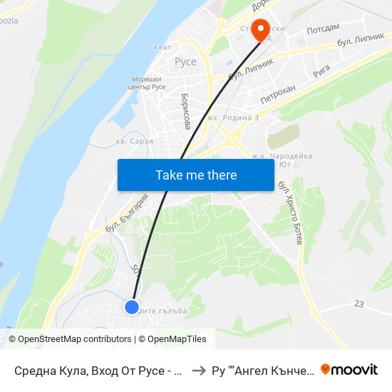 Кв. Средна Кула, Вход От Русе - Юг to Ру ""Ангел Кънчев"" - Корпус 20: Транспорт map
