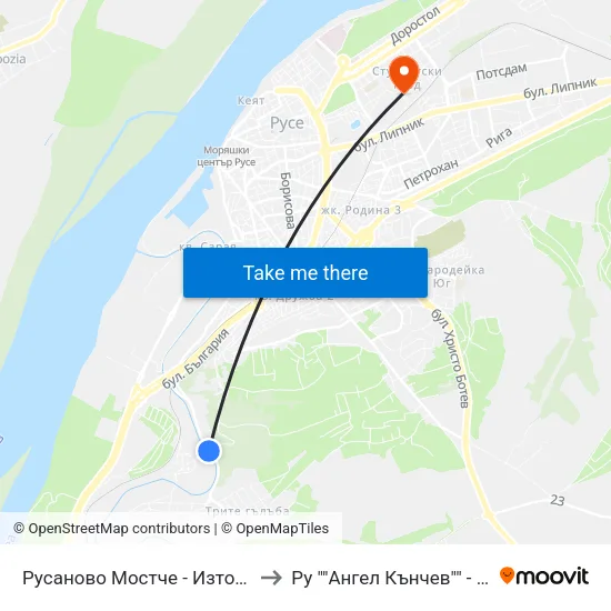 Русаново Мостче - Изток / Rusanovo Bridge - East to Ру ""Ангел Кънчев"" - Корпус 20: Транспорт map