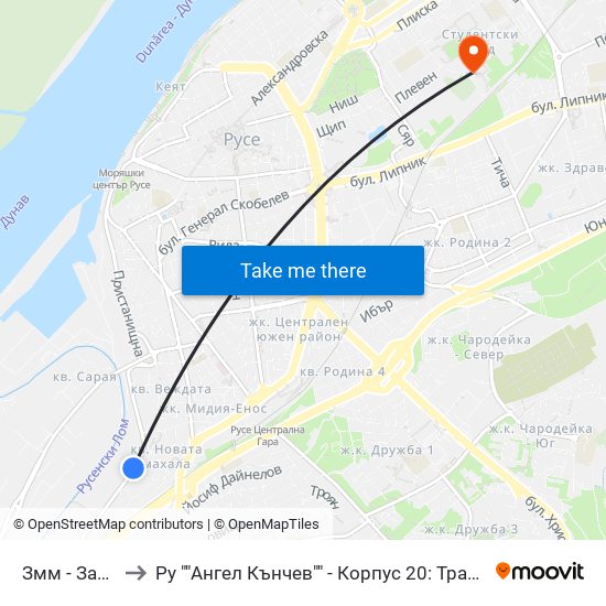 Змм - Запад to Ру ""Ангел Кънчев"" - Корпус 20: Транспорт map