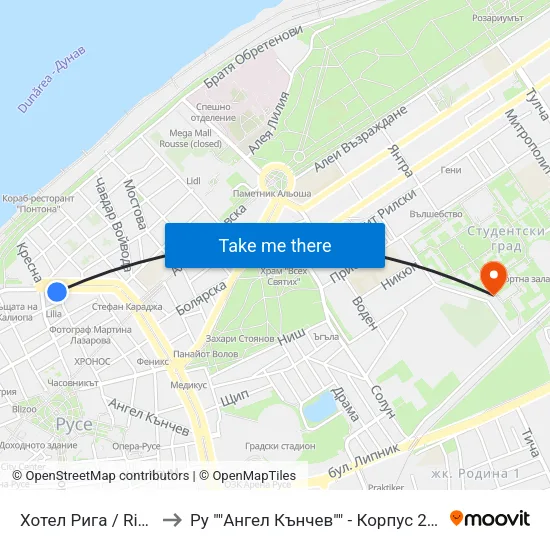 Хотел Рига / Riga Hotel to Ру ""Ангел Кънчев"" - Корпус 20: Транспорт map