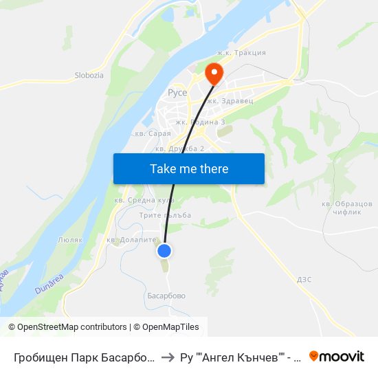 Гробищен Парк Басарбово to Ру ""Ангел Кънчев"" - Корпус 20: Транспорт map