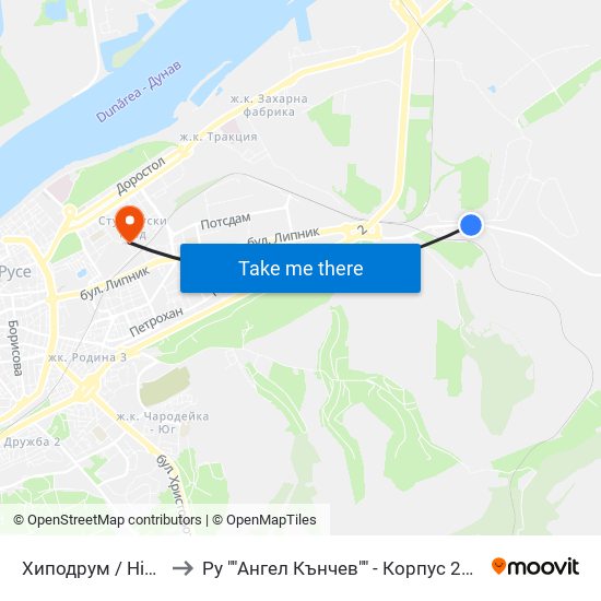 Хиподрум (Посока Николово) to Ру ""Ангел Кънчев"" - Корпус 20: Транспорт map