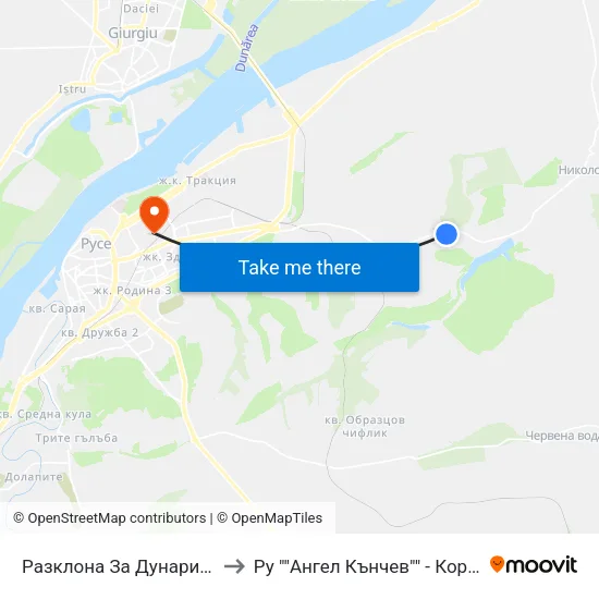 Разклона За Дунарит (Посока Русе) to Ру ""Ангел Кънчев"" - Корпус 20: Транспорт map