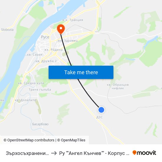 Зърхосъхранение - Север to Ру ""Ангел Кънчев"" - Корпус 20: Транспорт map