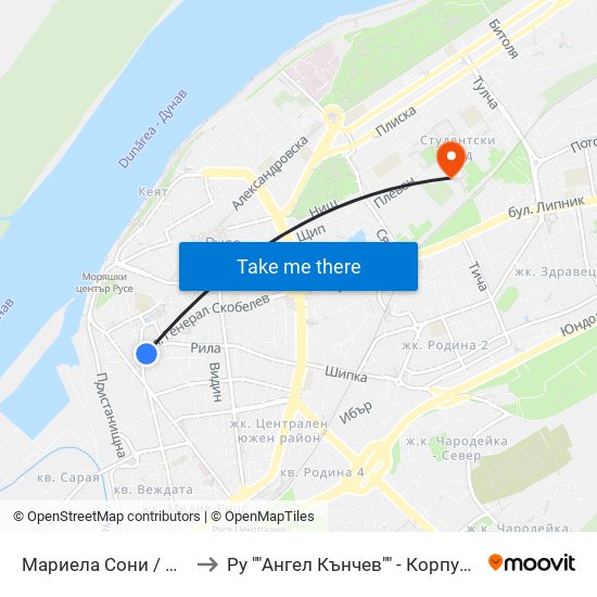 Мариела Сони to Ру ""Ангел Кънчев"" - Корпус 20: Транспорт map