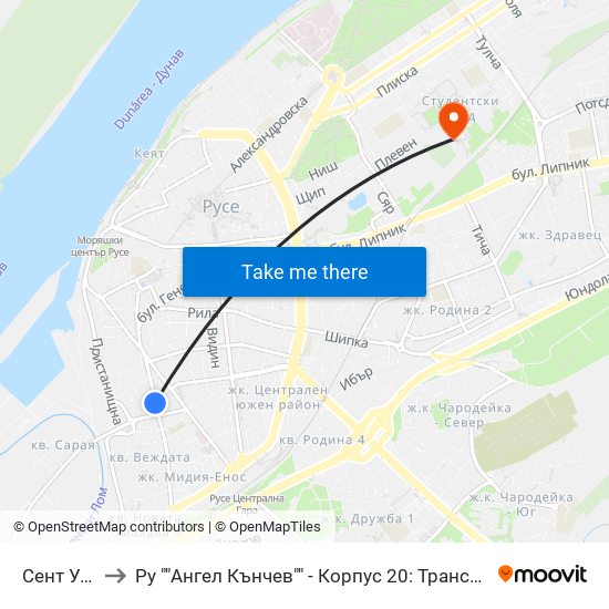 Сент Уан to Ру ""Ангел Кънчев"" - Корпус 20: Транспорт map