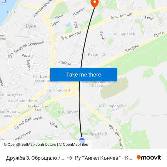 Дружба 3, Обръщало / Druzhba 3 Terminus to Ру ""Ангел Кънчев"" - Корпус 20: Транспорт map