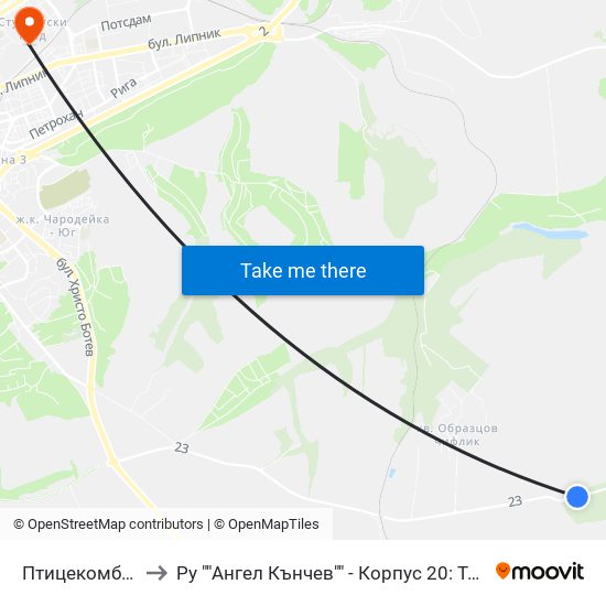 Птицекомбинат to Ру ""Ангел Кънчев"" - Корпус 20: Транспорт map