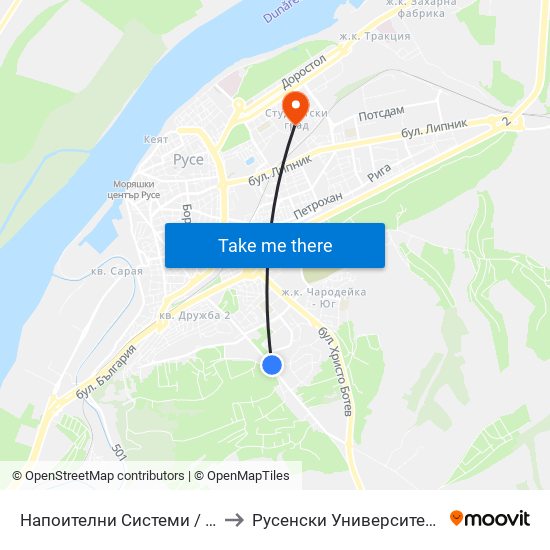 Напоителни Системи to Русенски Университет ""Ангел Кънчев"" map