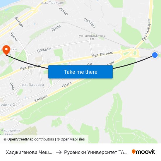 Хаджигенова Чешма - Север to Русенски Университет ""Ангел Кънчев"" map