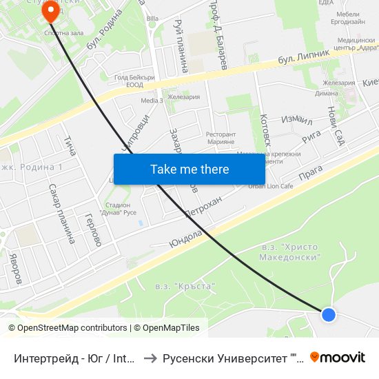 Интертрейд - Юг / Intertrade - South to Русенски Университет ""Ангел Кънчев"" map