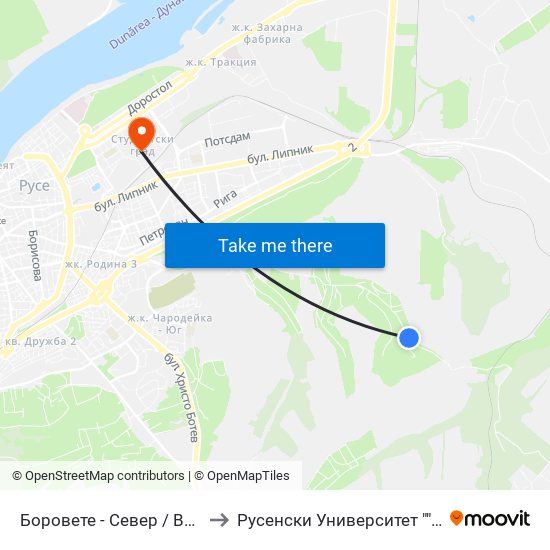 Вилна Зона Боровете - Север to Русенски Университет ""Ангел Кънчев"" map