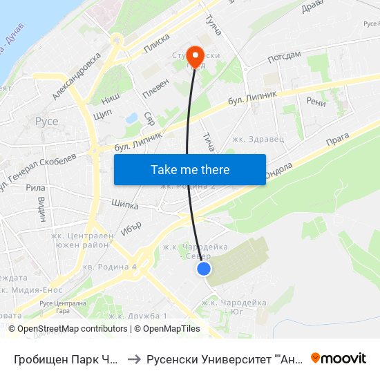Гробищен Парк Чародейка to Русенски Университет ""Ангел Кънчев"" map