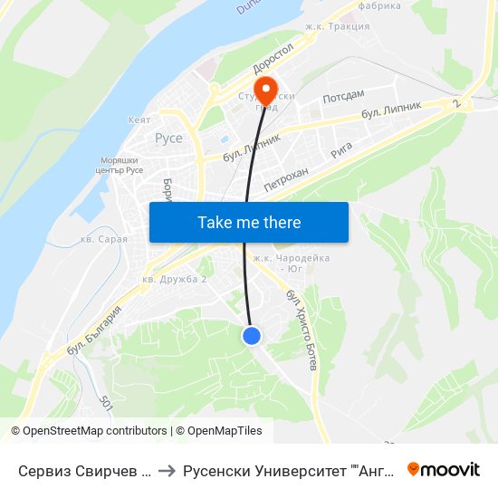 Сервиз Свирчев - Запад to Русенски Университет ""Ангел Кънчев"" map