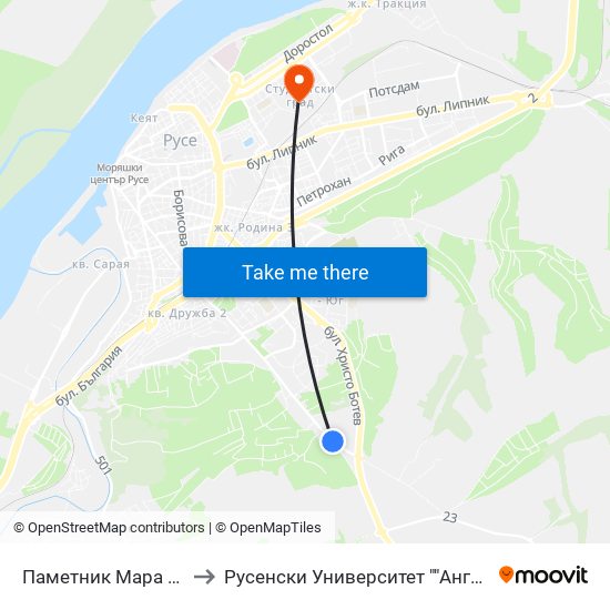 Паметник Мара Манева to Русенски Университет ""Ангел Кънчев"" map