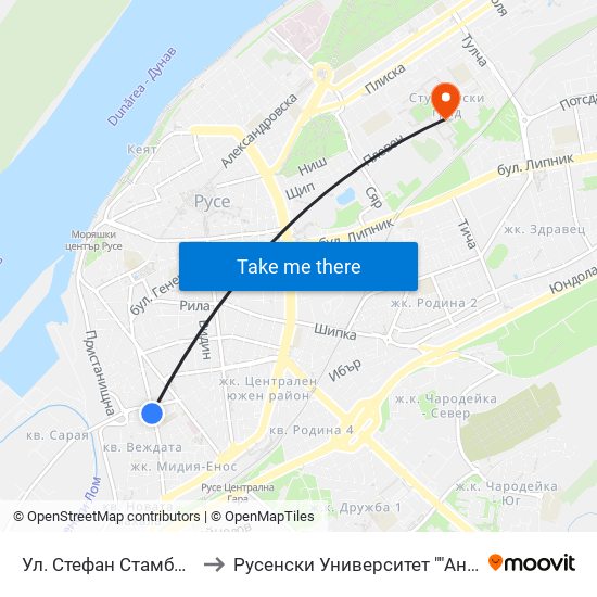 Ул. Стефан Стамболов №26 to Русенски Университет ""Ангел Кънчев"" map