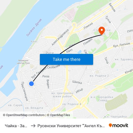 Чайка - Запад to Русенски Университет ""Ангел Кънчев"" map