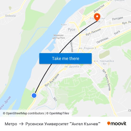 Метро / Metro Store to Русенски Университет ""Ангел Кънчев"" map