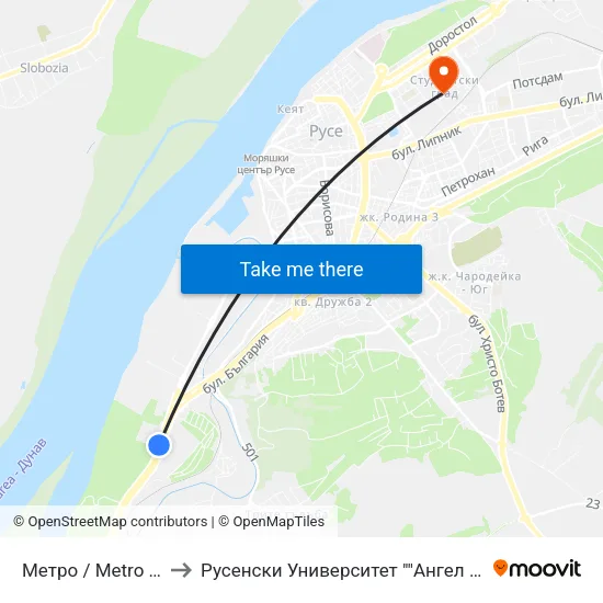 Метро / Metro Store to Русенски Университет ""Ангел Кънчев"" map